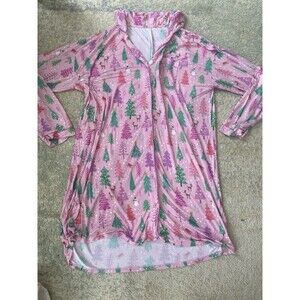 Little Sleepies Bamboo Nightgown Women’s XXL Pink Christmas Front Sleep Dress